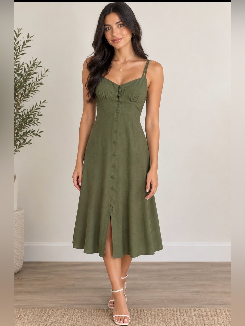 Olive Button-Down Maxi Dress